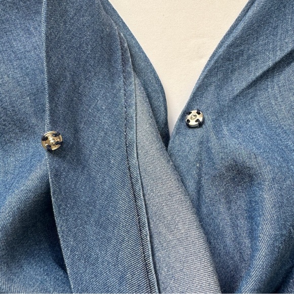 1250C Chambray Romper Blue Denim Jean Jumpsuit Shorts One Piece Boho Beachy Sz S - Picture 14 of 16